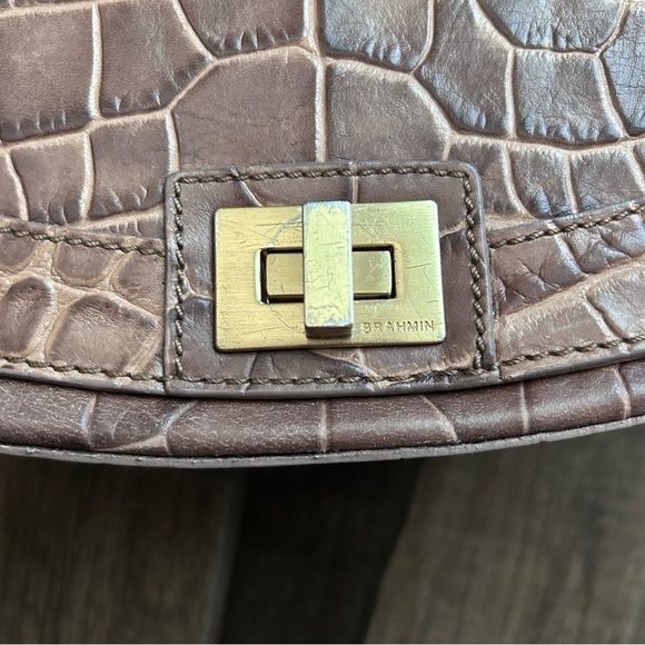 Brahmin Sonny Crocodile Croc Embossed Leather Crossbody Purse in Brown Tan - Picture 7 of 9